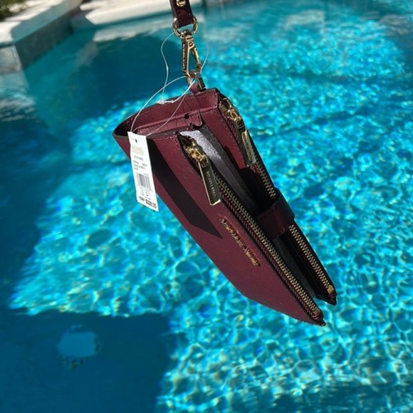 Michael Kors Jet Set Travel Large Double Zip Wristlet Wallet Merlot Leather - Picture 6 of 16